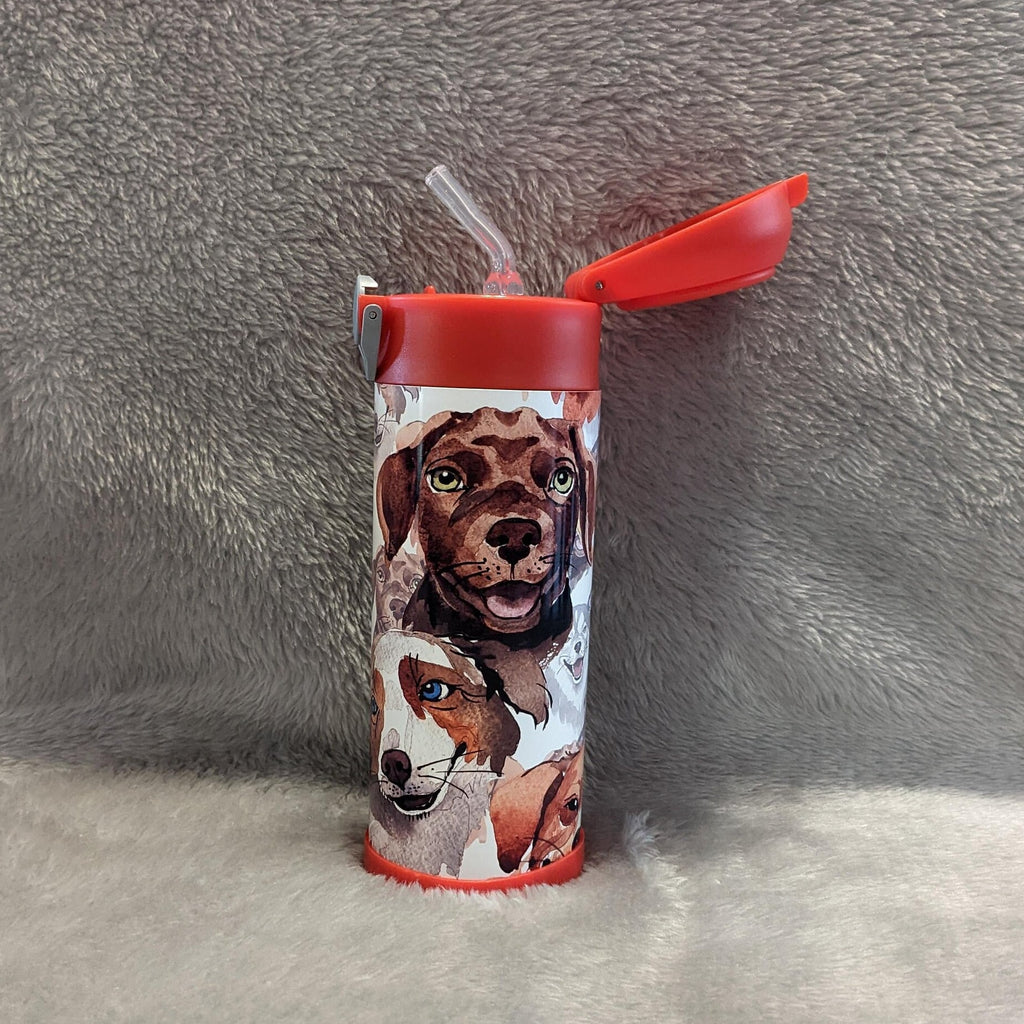 Kids Dog Water Bottle 12oz With Reusable Straw Can Be Personalized
