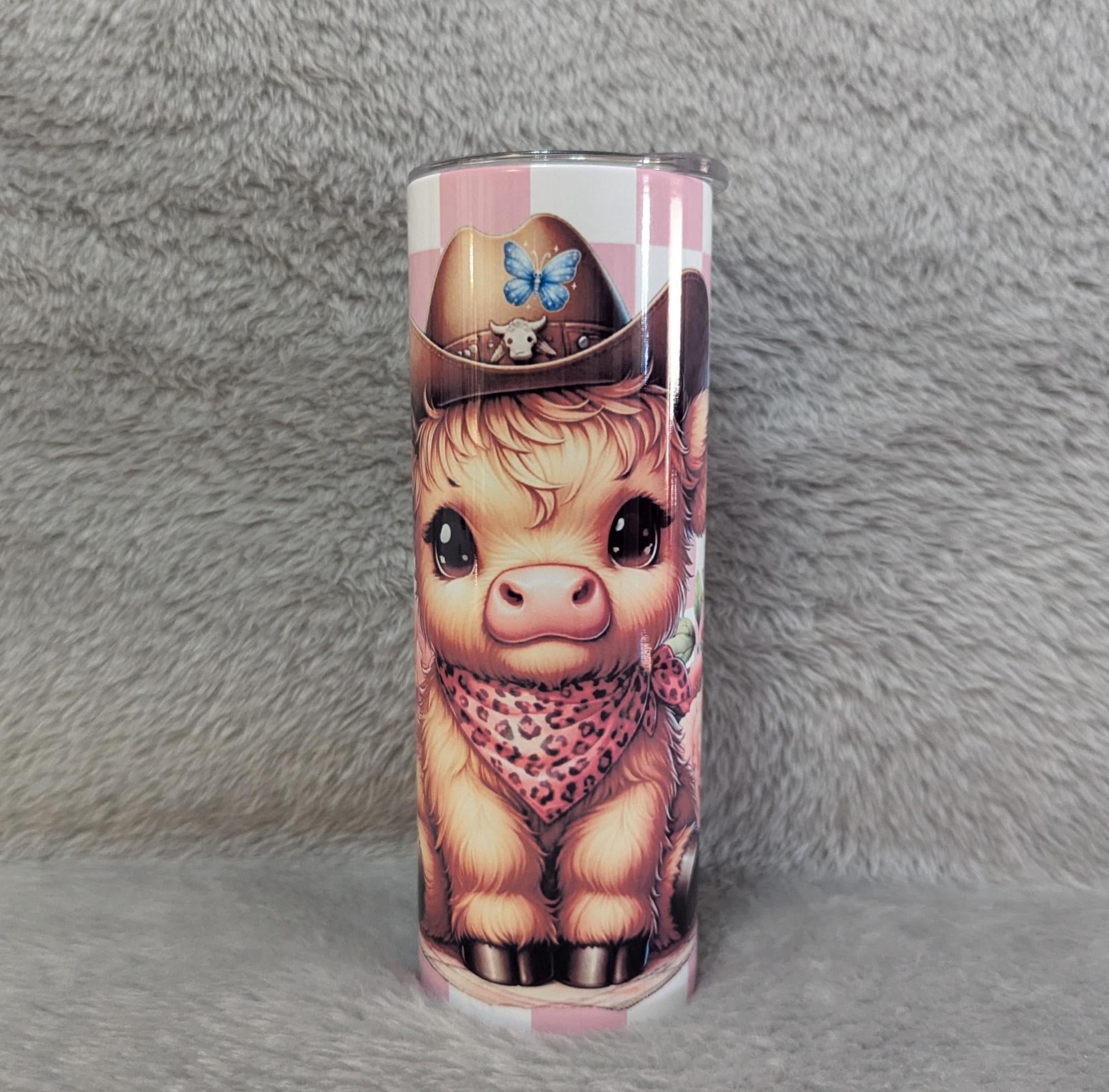 Cute Highland Cow Cowgirl Tumbler 20oz With Reusable Straw, Can Be Personalized