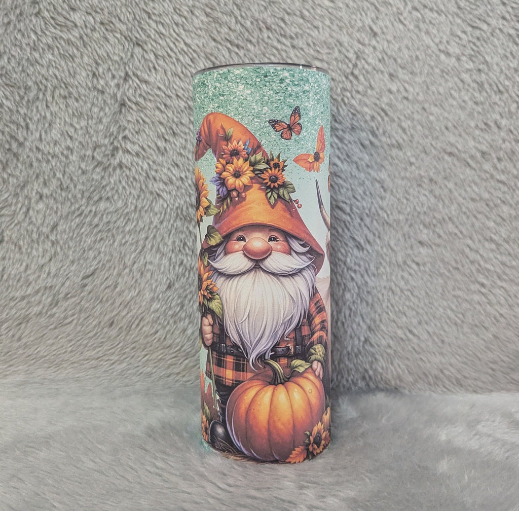 Gnome with Highland Cow Tumbler 20oz With Reusable Straw, Can Be Personalized