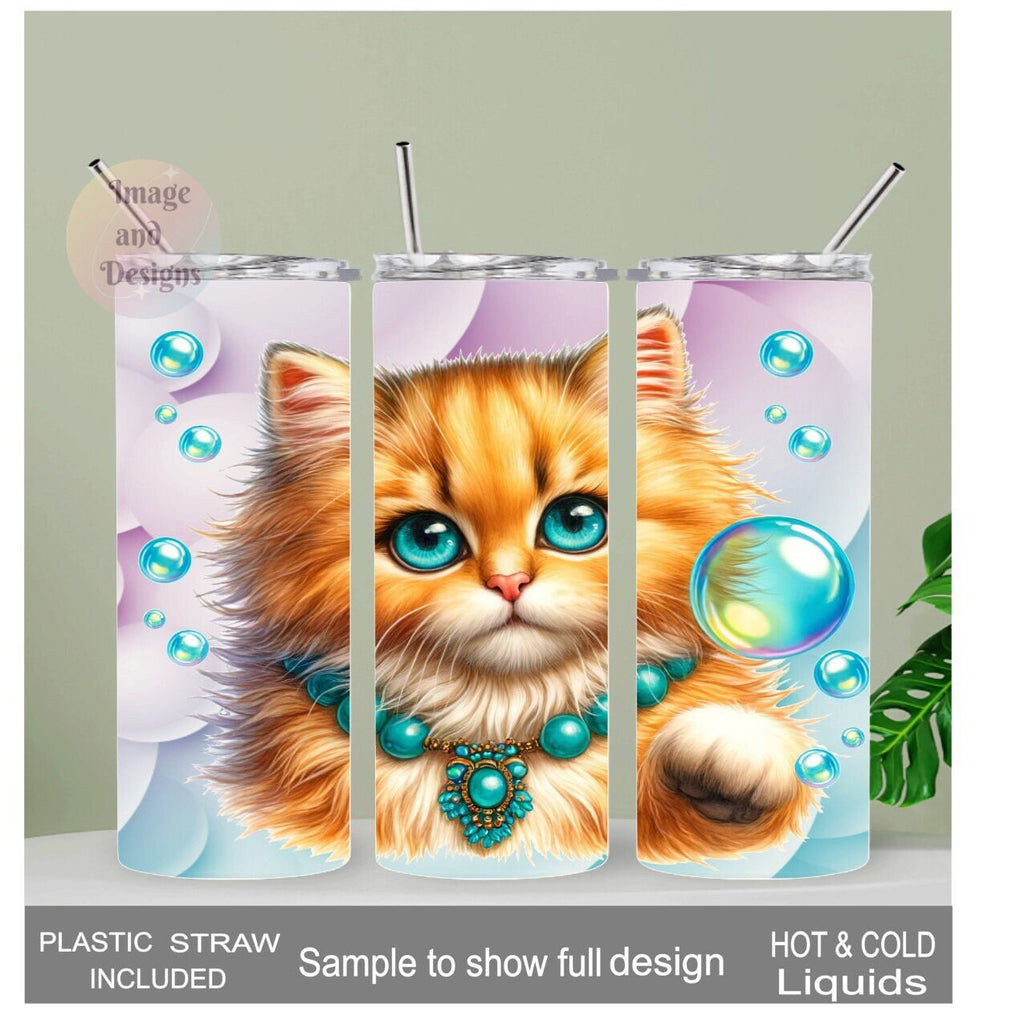 Playful Kitten Tumbler 20oz With Reusable Straw, Can Be Personalized