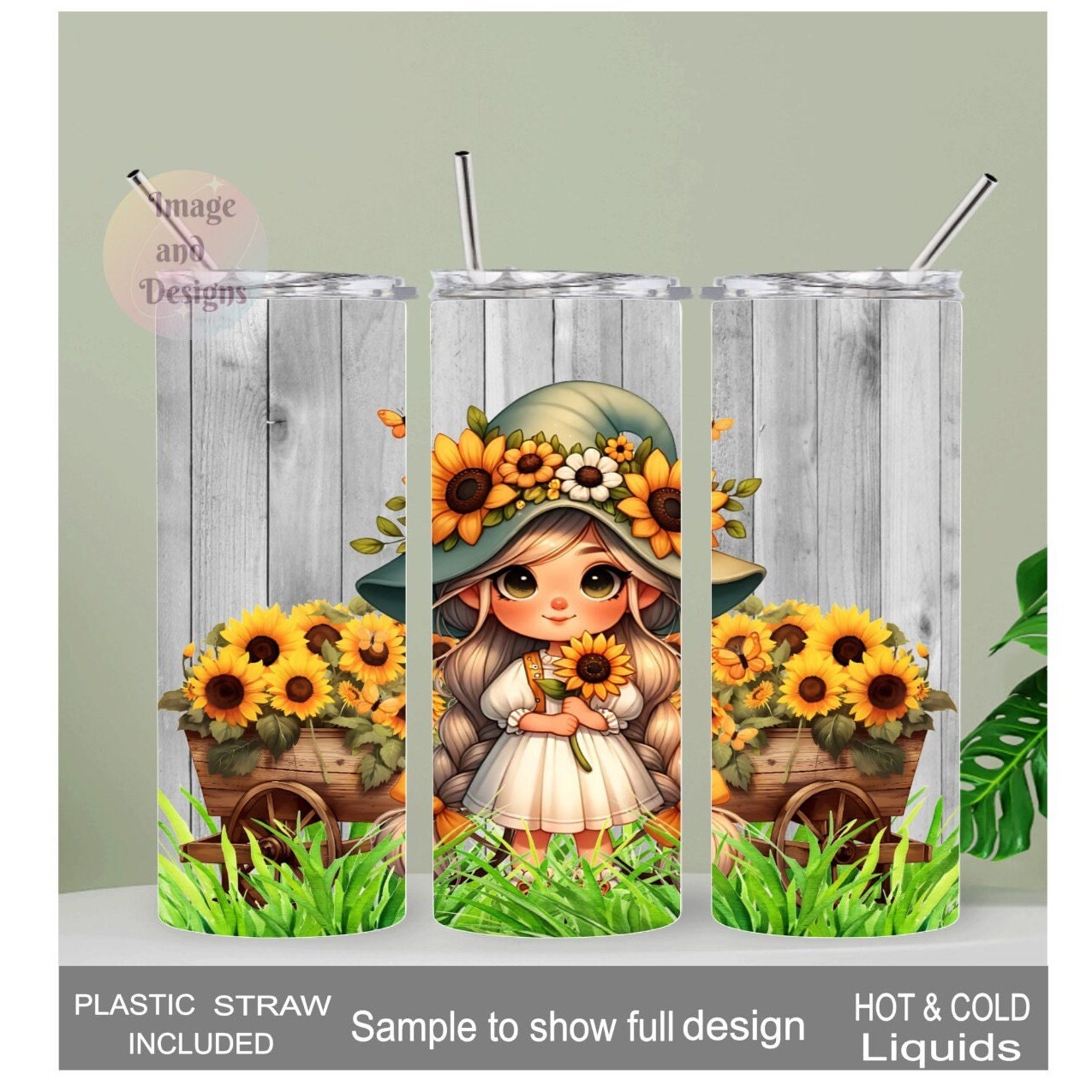 Sunflower Girl Tumbler 20oz With Reusable Straw, Can Be Personalized
