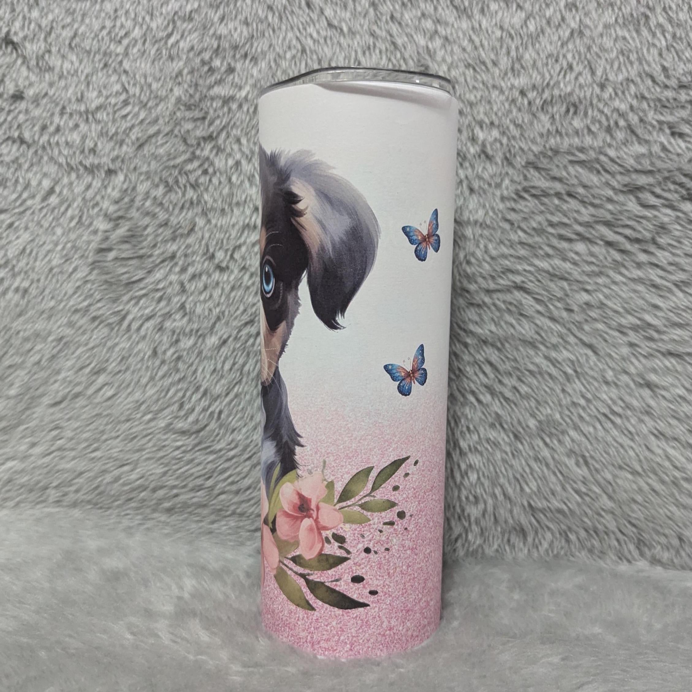Cute Puppy Tumbler 20oz With Reusable Straw, Can Be Personalized