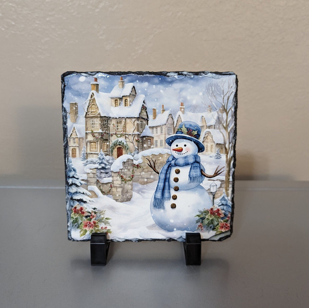 Winter Wonderland Snowman Slate Picture With Display Legs