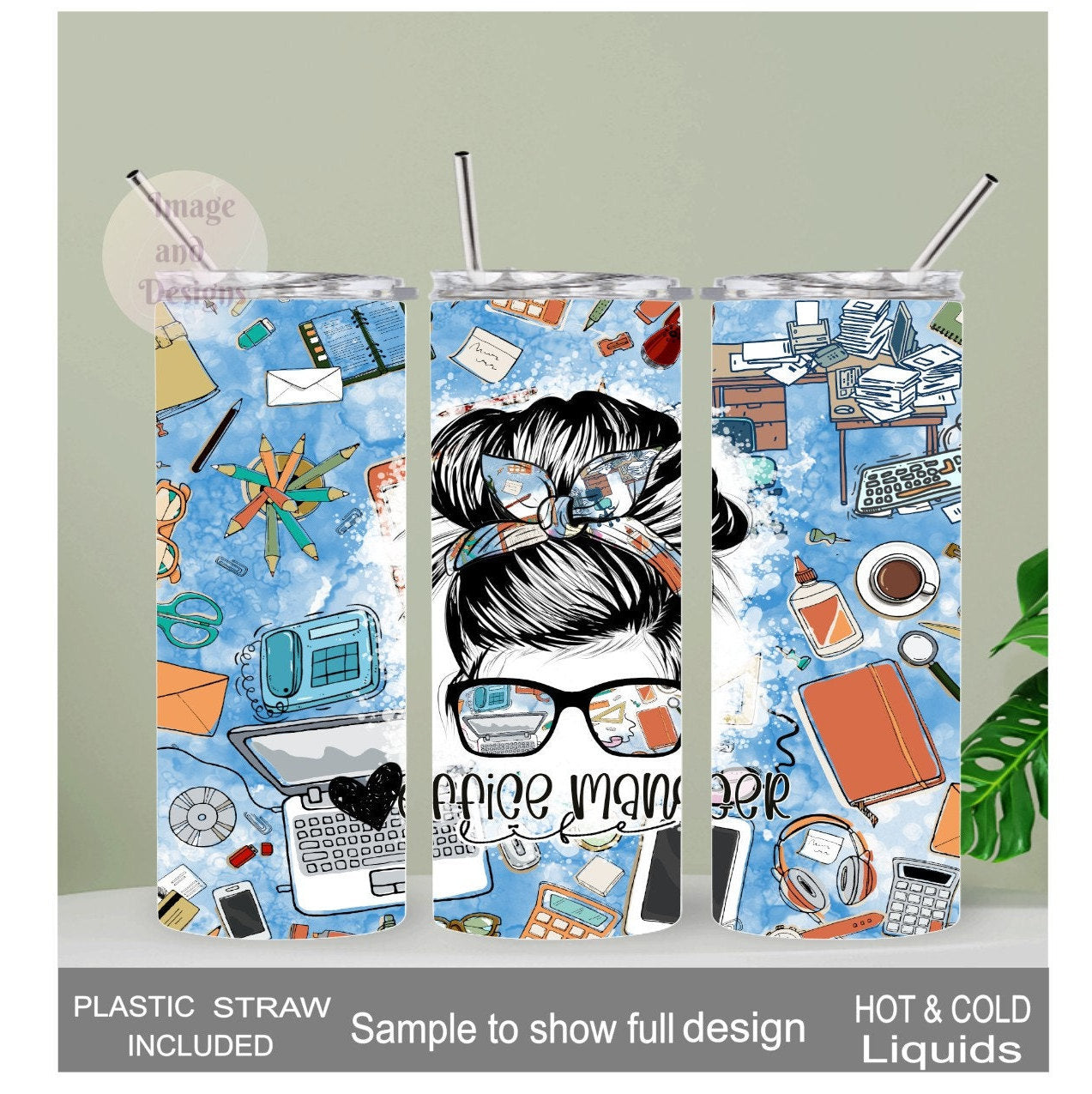 Office Manager Tumbler 20oz With Reusable Straw, Can Be Personalized