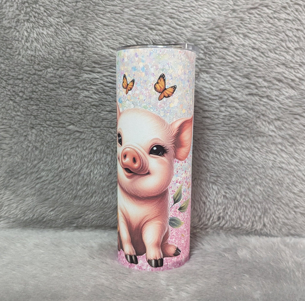 Pretty Pig Tumbler 20oz With Reusable Straw, Can Be Personalized
