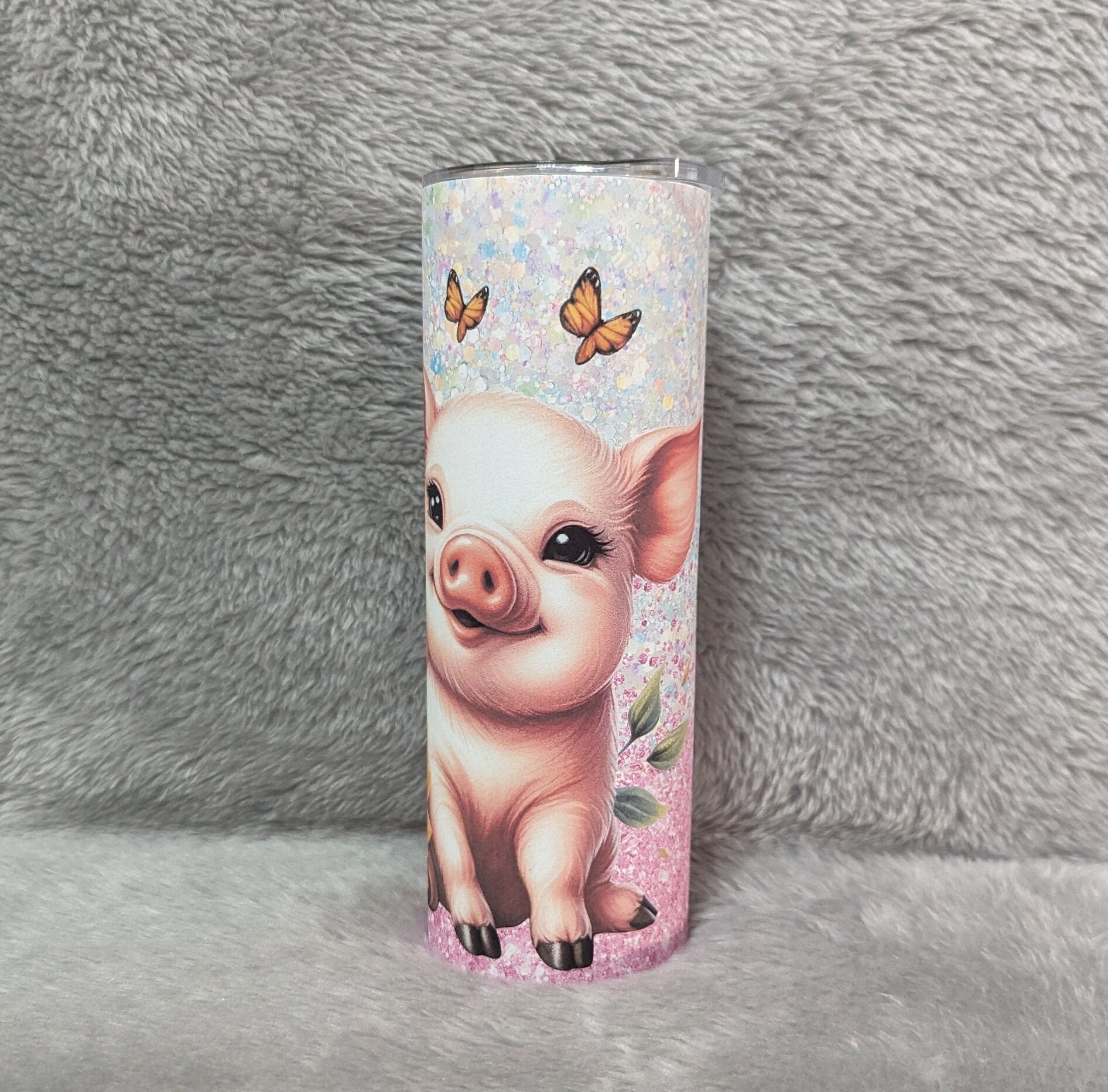 Pretty Pig Tumbler 20oz With Reusable Straw, Can Be Personalized