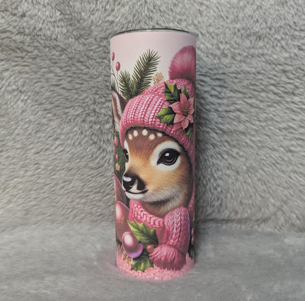 Christmas Deer Tumbler 20oz With Reusable Straw, Can Be Personalized