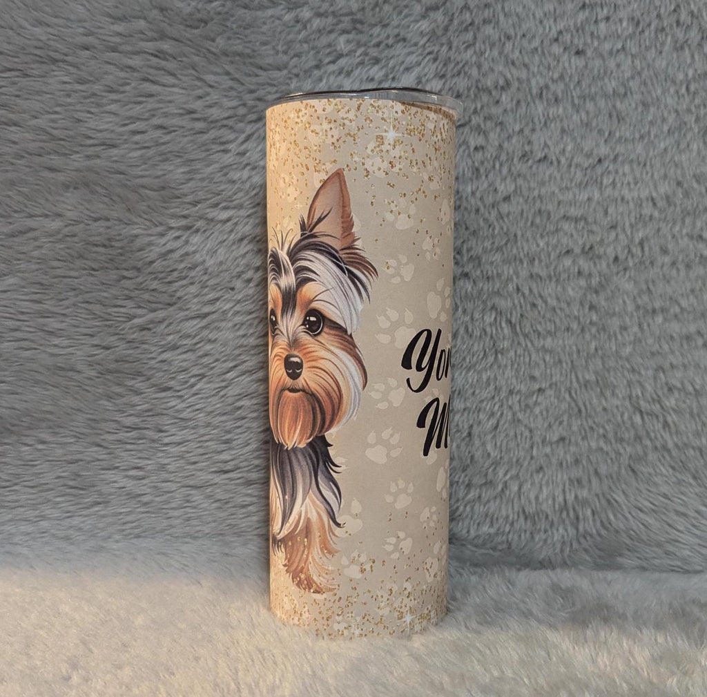 Yorkie Mom Tumbler 20oz With Reusable Straw, Can Be Personalized