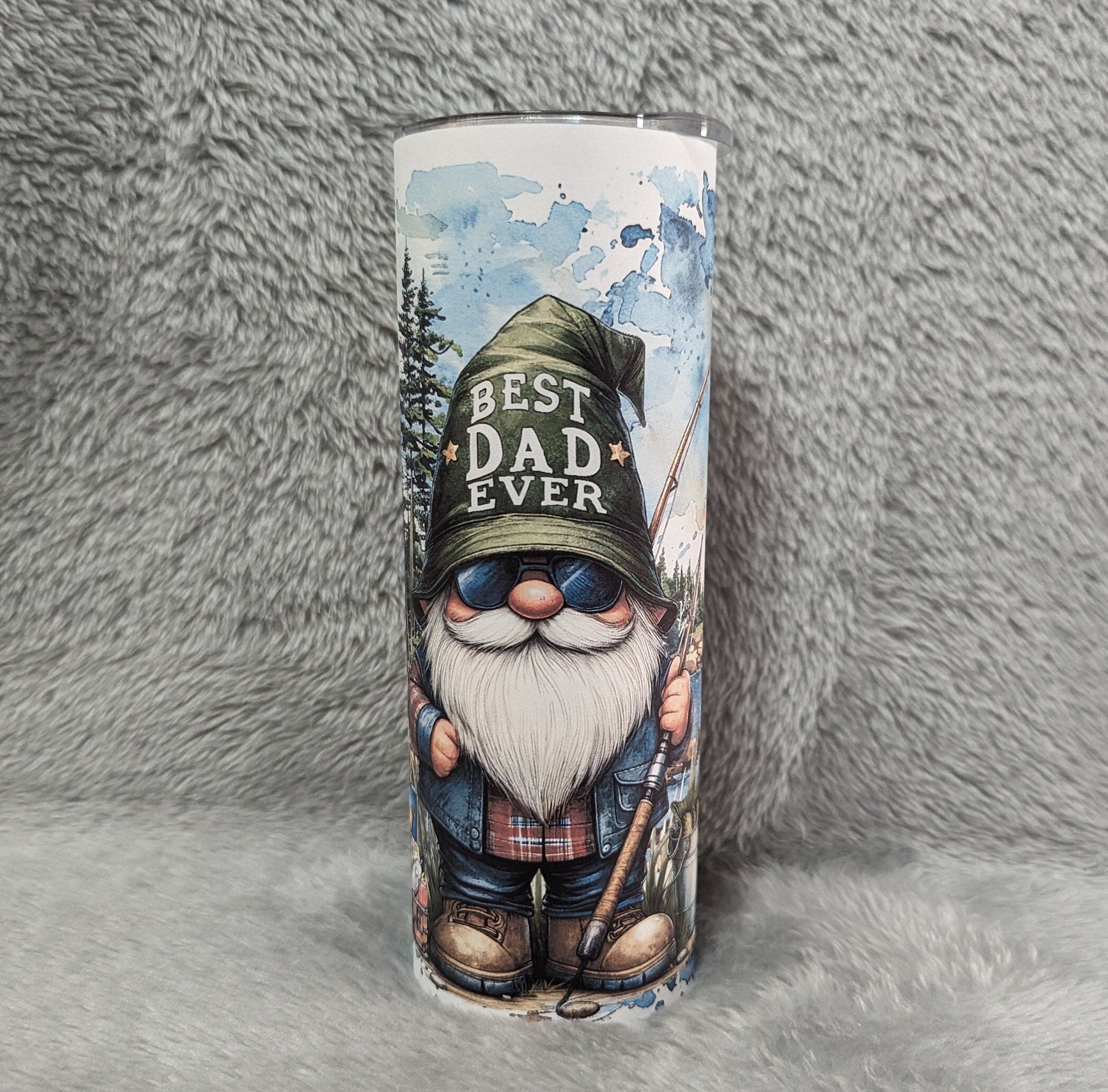 Best Dad Ever Fishing Gnome Tumbler 20oz With Reusable Straw, Can Be Personalized