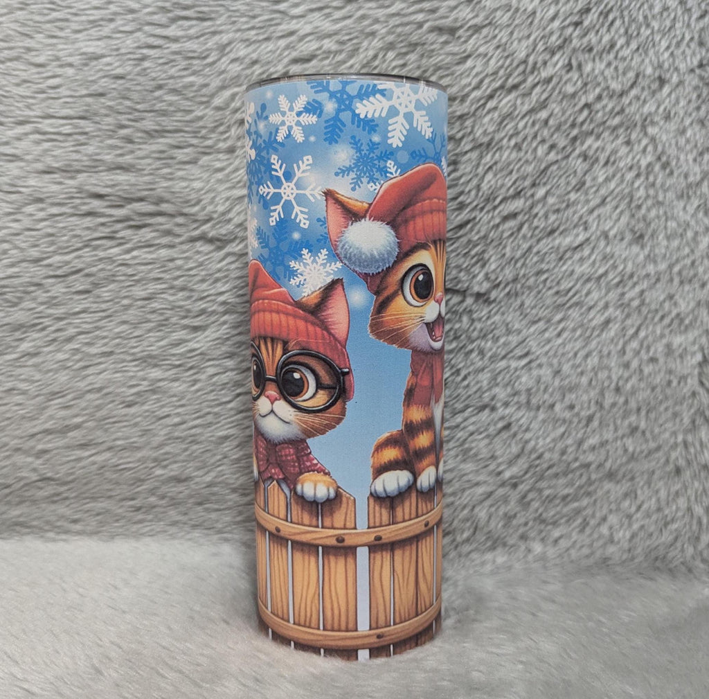 Christmas Kittens Tumbler 20oz With Reusable Straw, Can Be Personalized