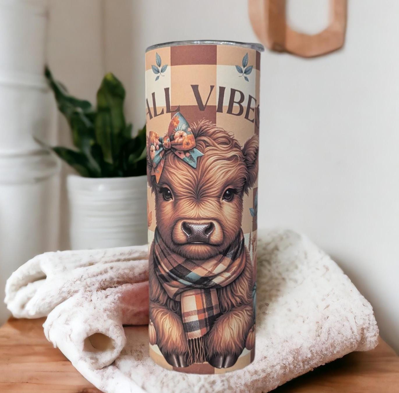 Fall Vibes Highland Cow Tumbler 20oz With Reusable Straw, Can Be Personalized