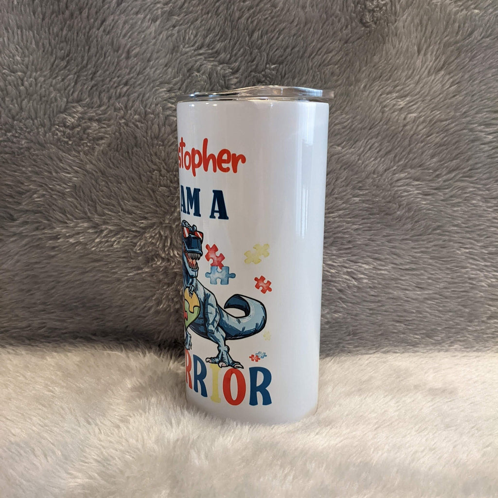 Kids Autism Awareness Dinosaur Tumbler 15oz With Reusable Straw, Can Be Personalized