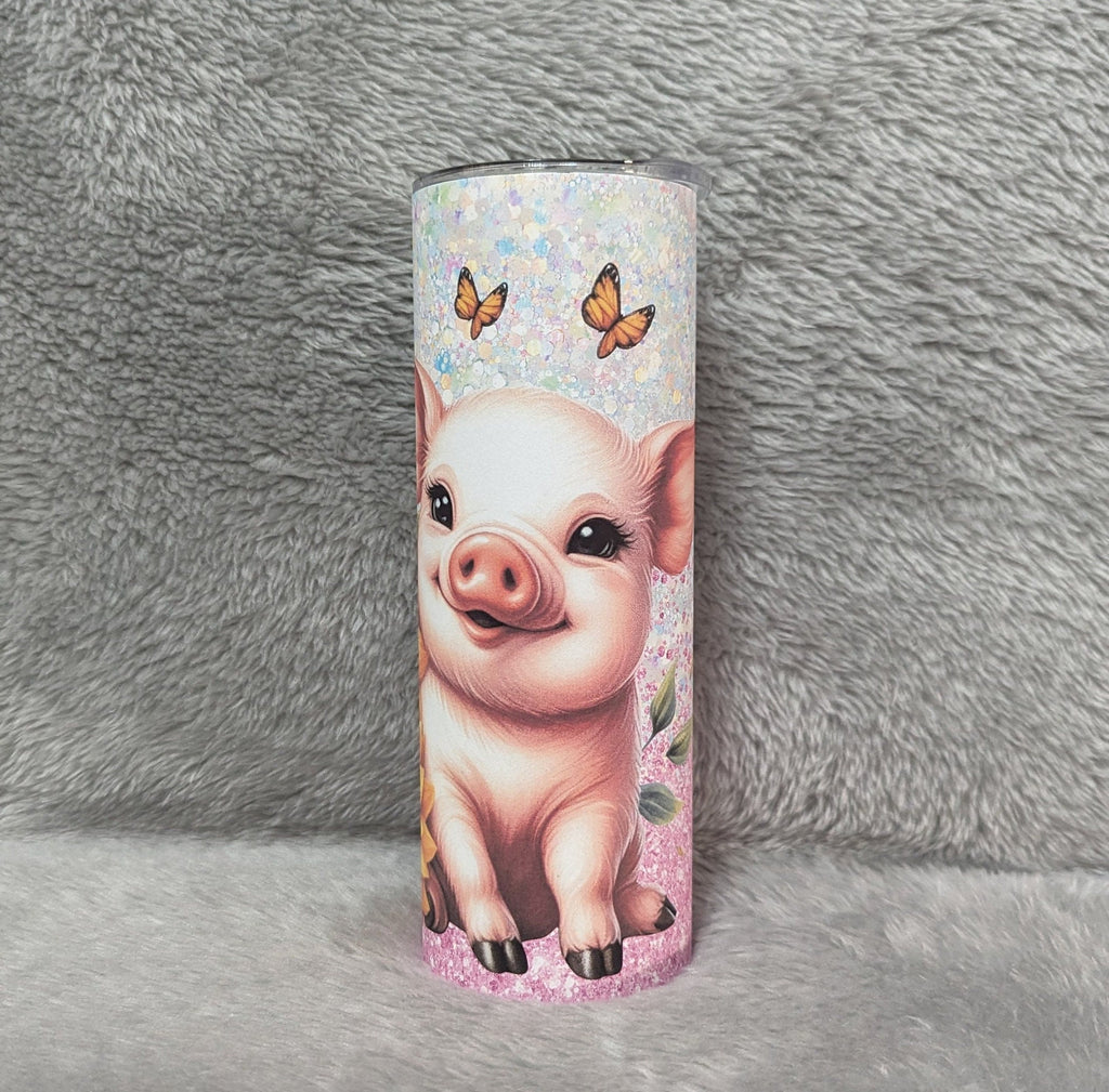 Pretty Pig Tumbler 20oz With Reusable Straw, Can Be Personalized