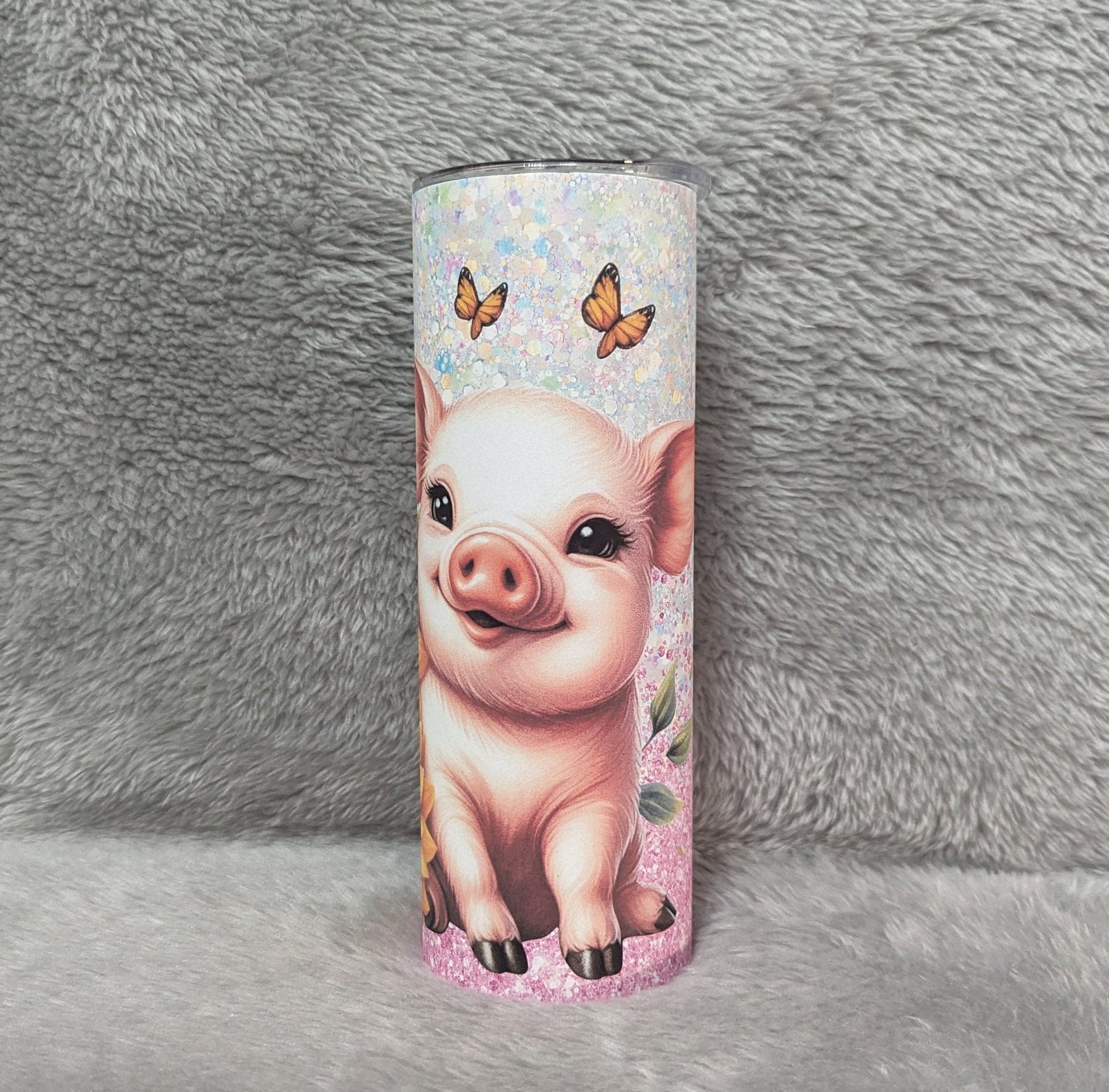 Pretty Pig Tumbler 20oz With Reusable Straw, Can Be Personalized