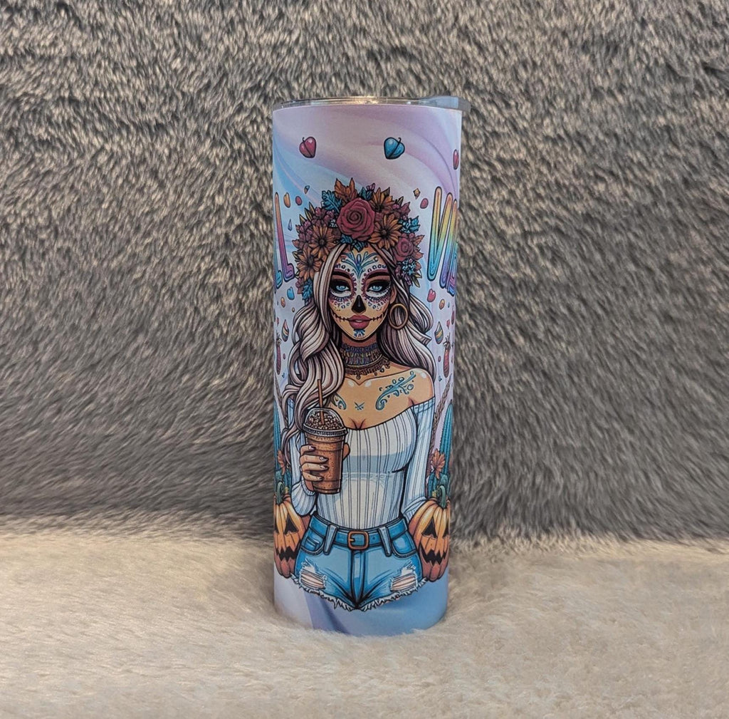 Fall Vibes Girl Tumbler 20oz With Reusable Straw, Can Be Personalized