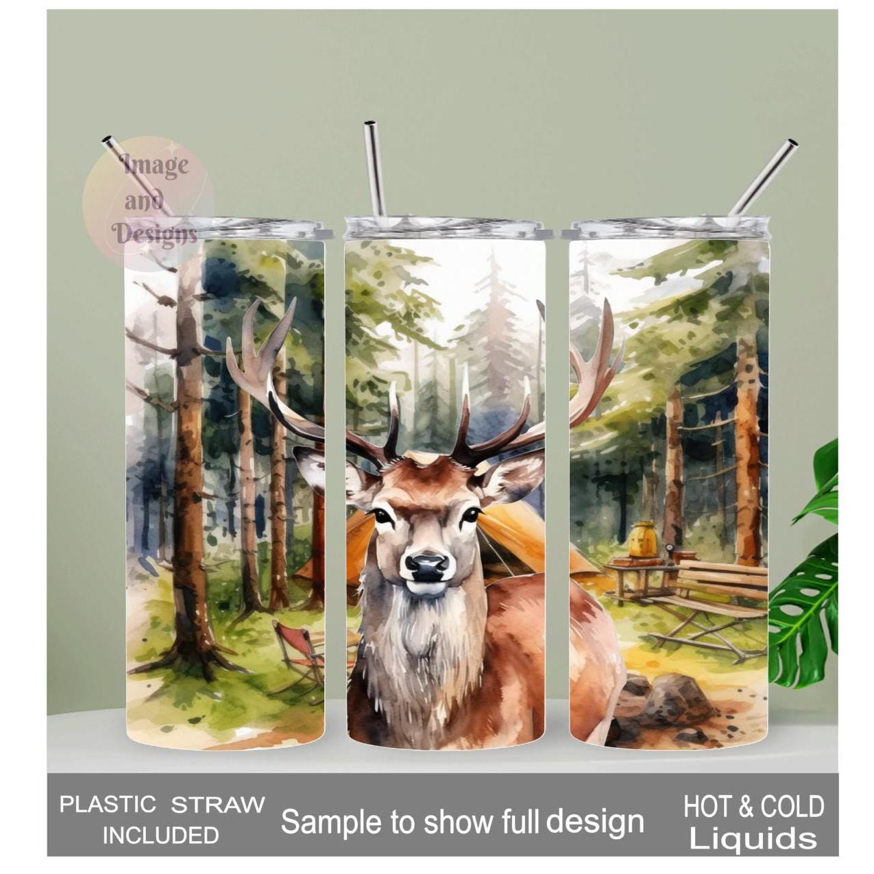 Deer Tumbler 20oz With Reusable Straw, Can Be Personalized