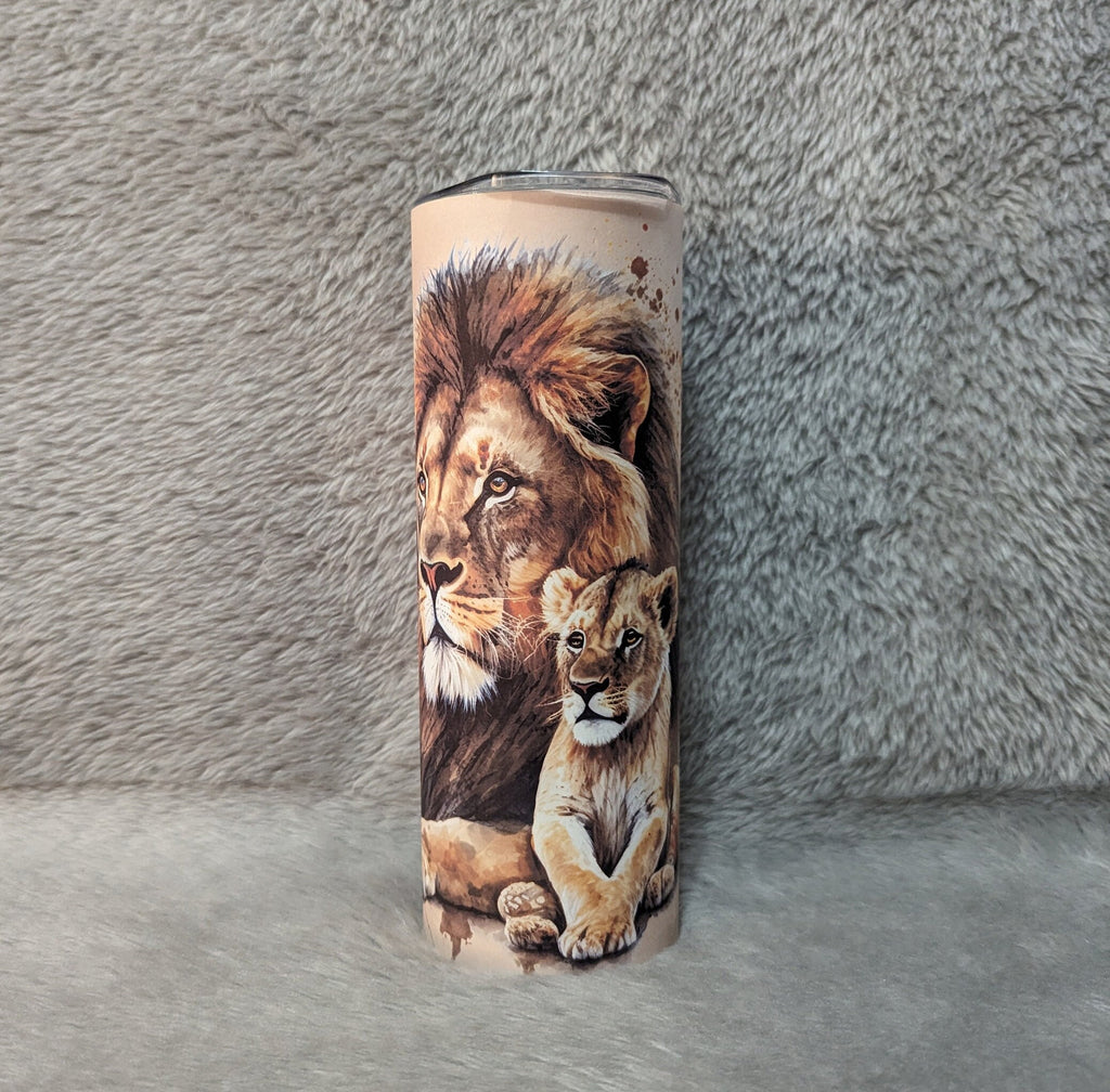 Father Tumbler With A Lion and Cub 20oz With Reusable Straw, Can Be Personalized