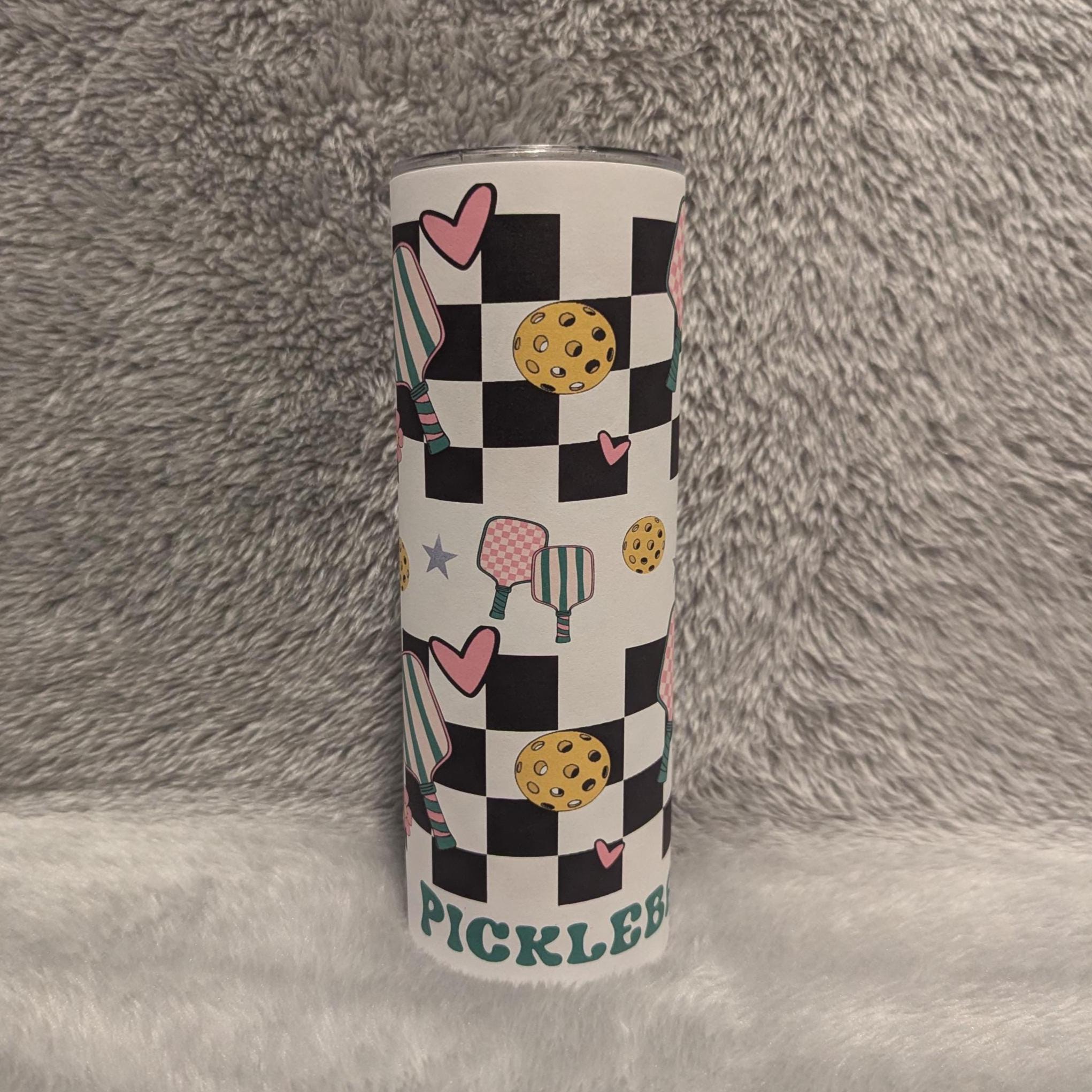 PickleBall Tumbler 20oz With Reusable Straw, Can Be Personalized