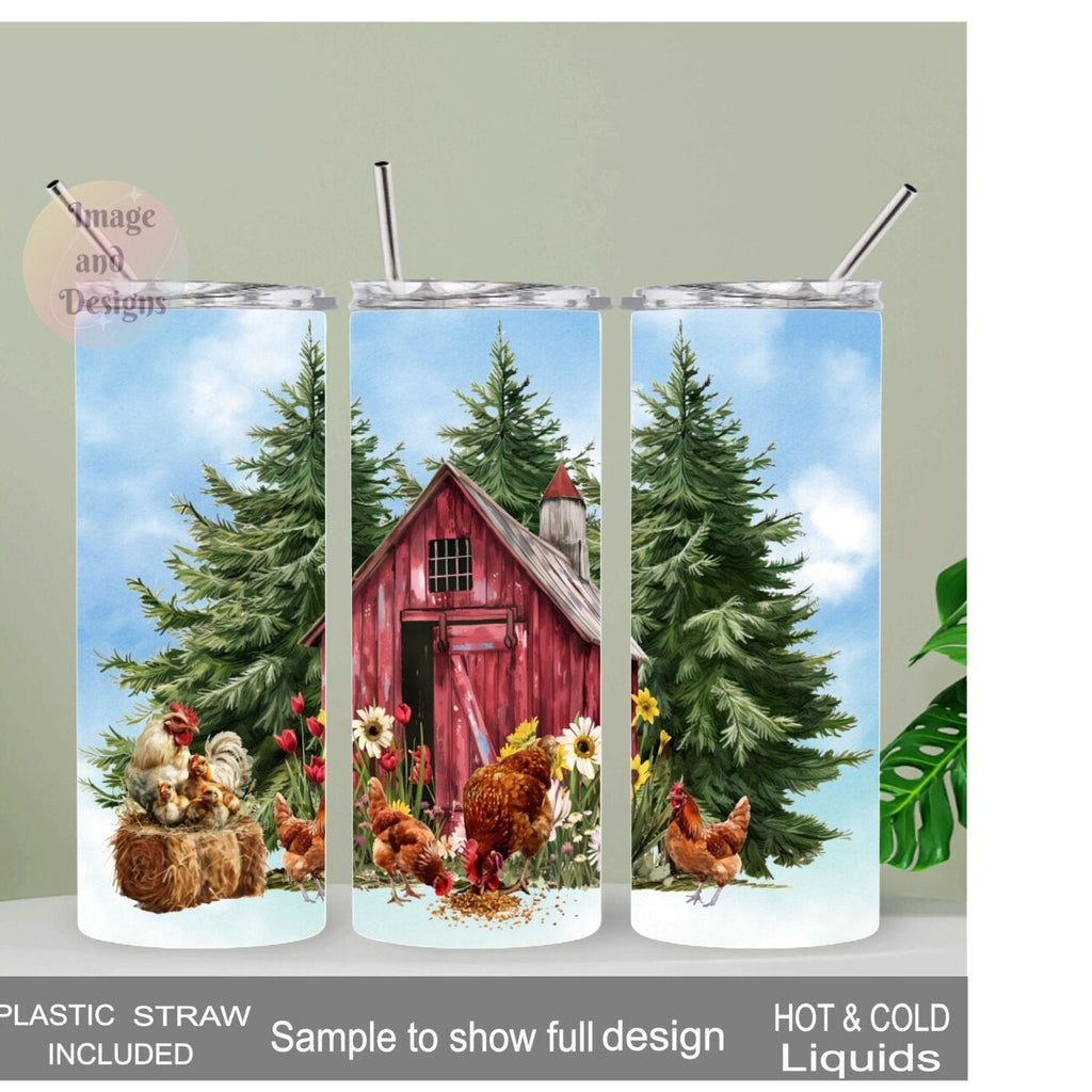 Farmhouse Chicken Tumbler 20oz With Reusable Straw, Can Be Personalized