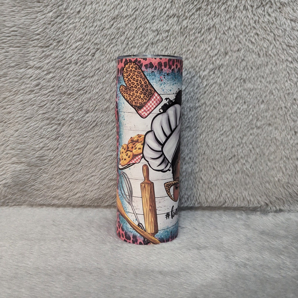 Baking Life Tumbler Featuring a Pretty African American Girl 20oz With Reusable Straw, Can Be Personalized