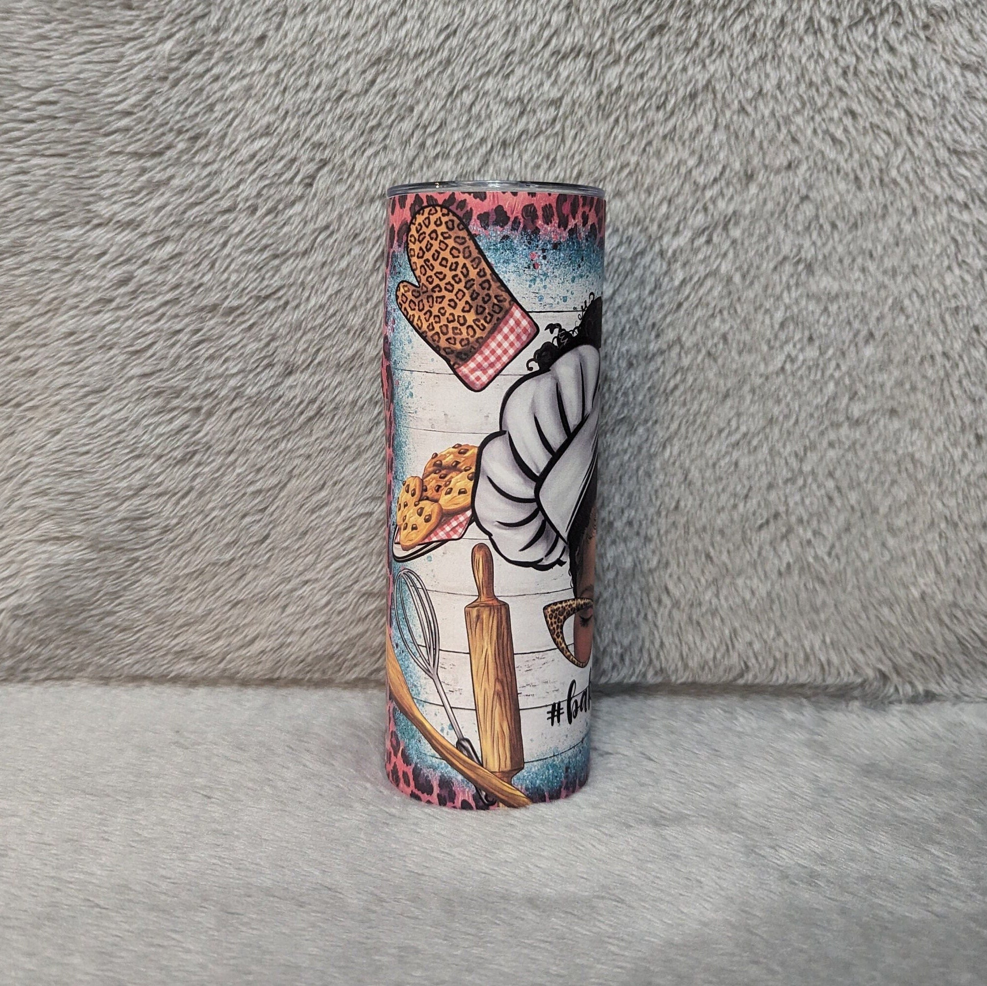 Baking Life Tumbler Featuring a Pretty African American Girl 20oz With Reusable Straw, Can Be Personalized