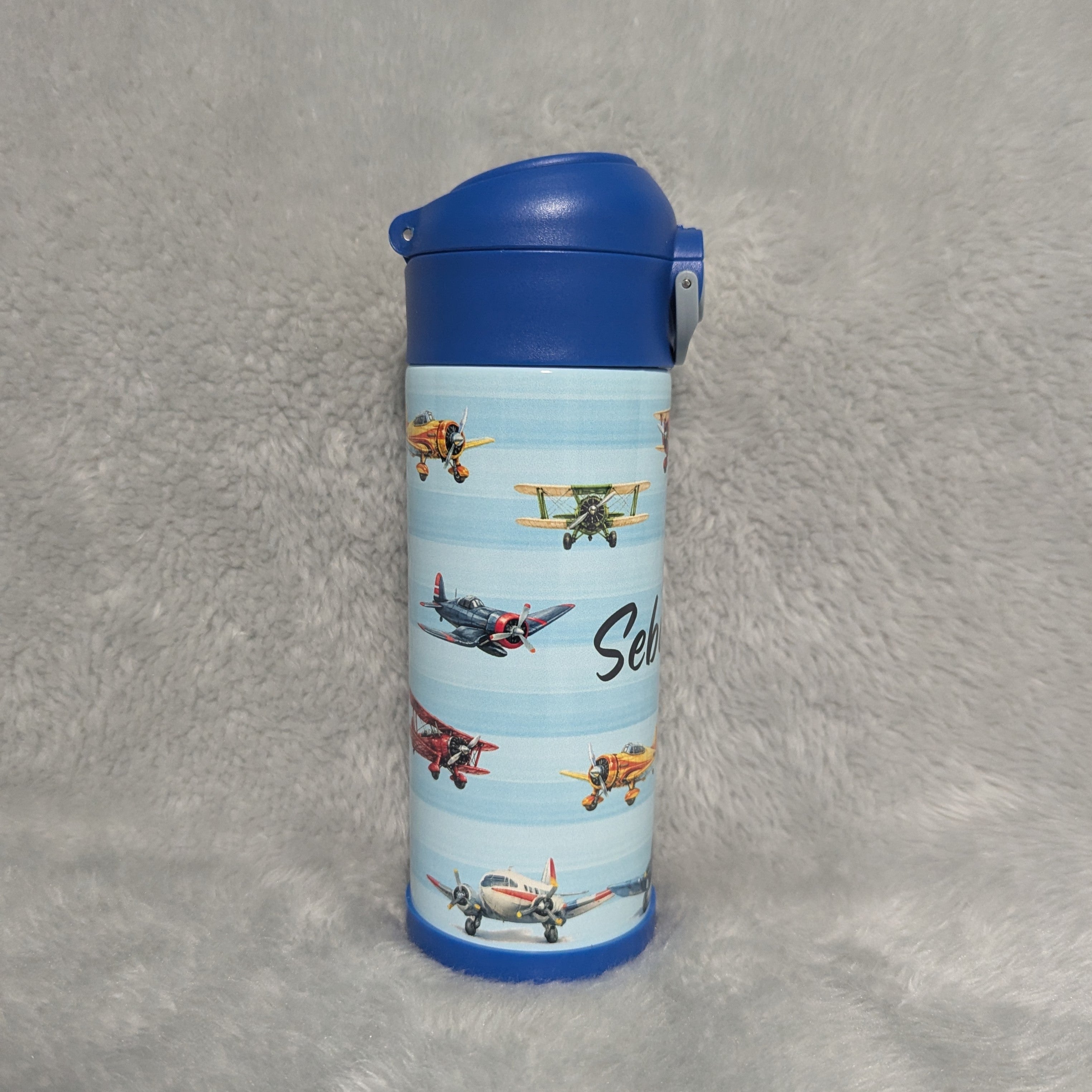 Kids Airplane Water Bottle 12oz With A Reusable Straw, Can Be Personalized