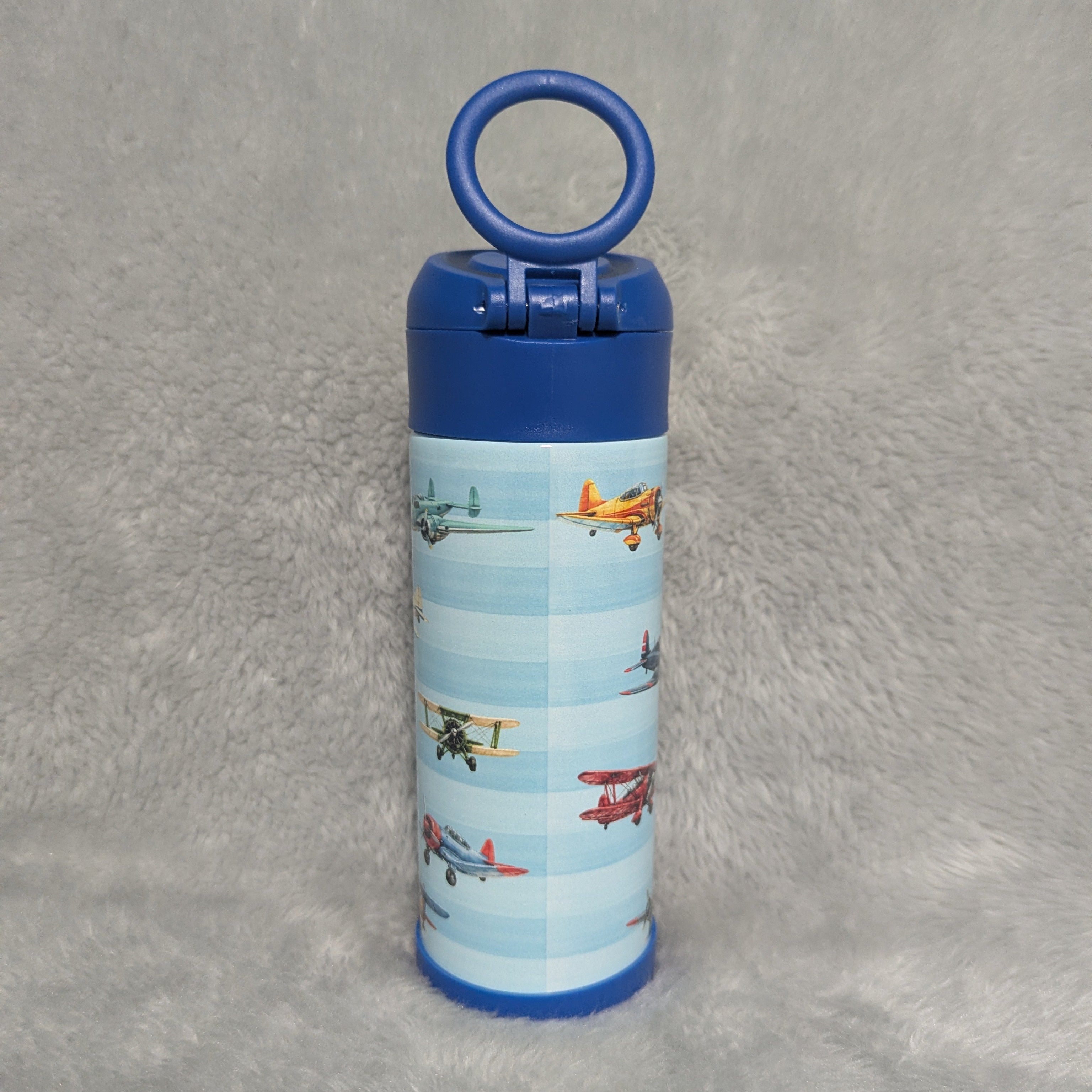 Kids Airplane Water Bottle 12oz With A Reusable Straw, Can Be Personalized