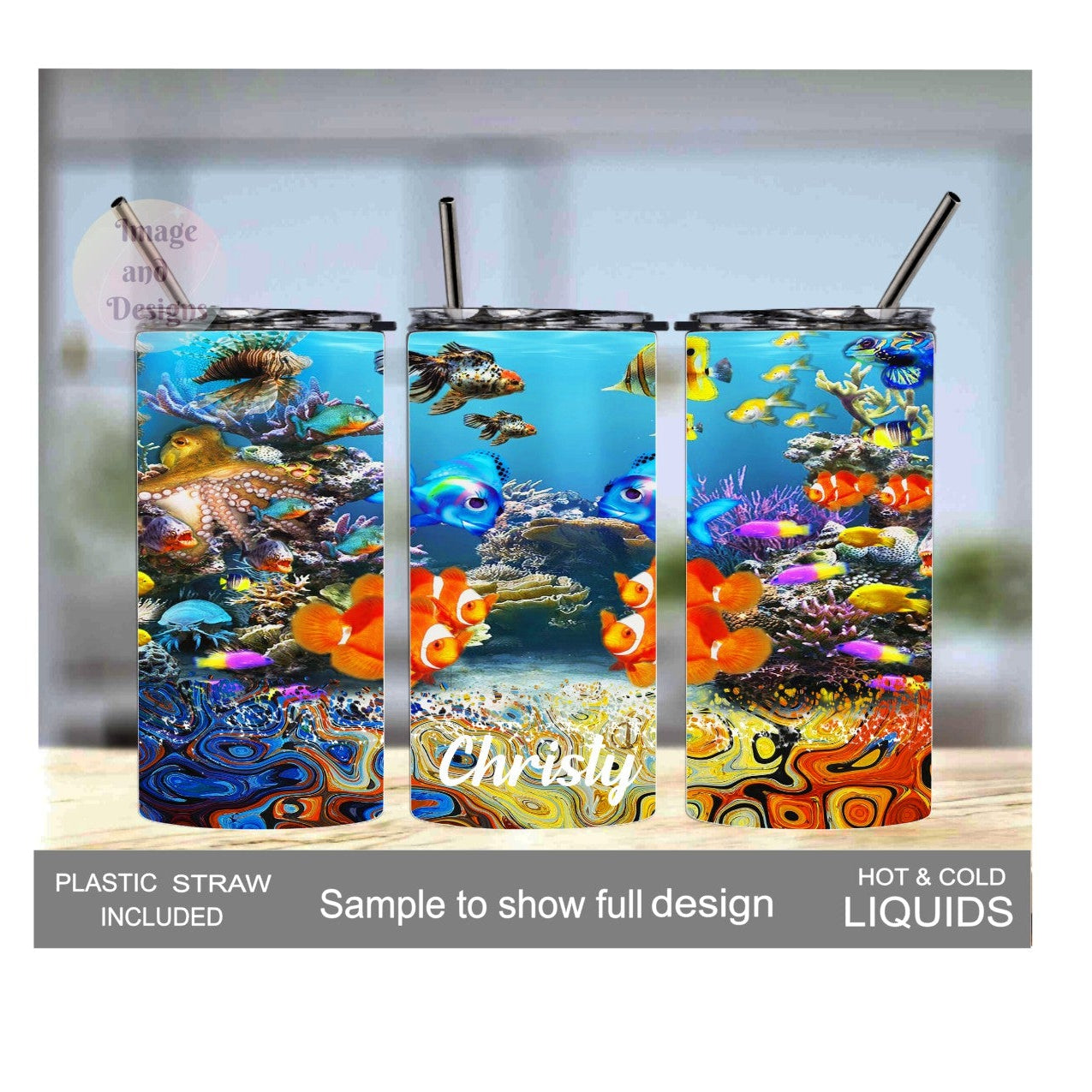 Kids Fish Tumbler 15oz With Reusable Straw, Can Be Personalized