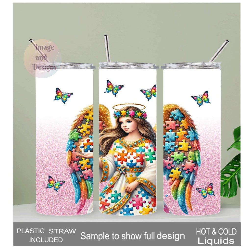 Autism Awareness Angel 20oz With Reusable Straw, Can Be Personalized