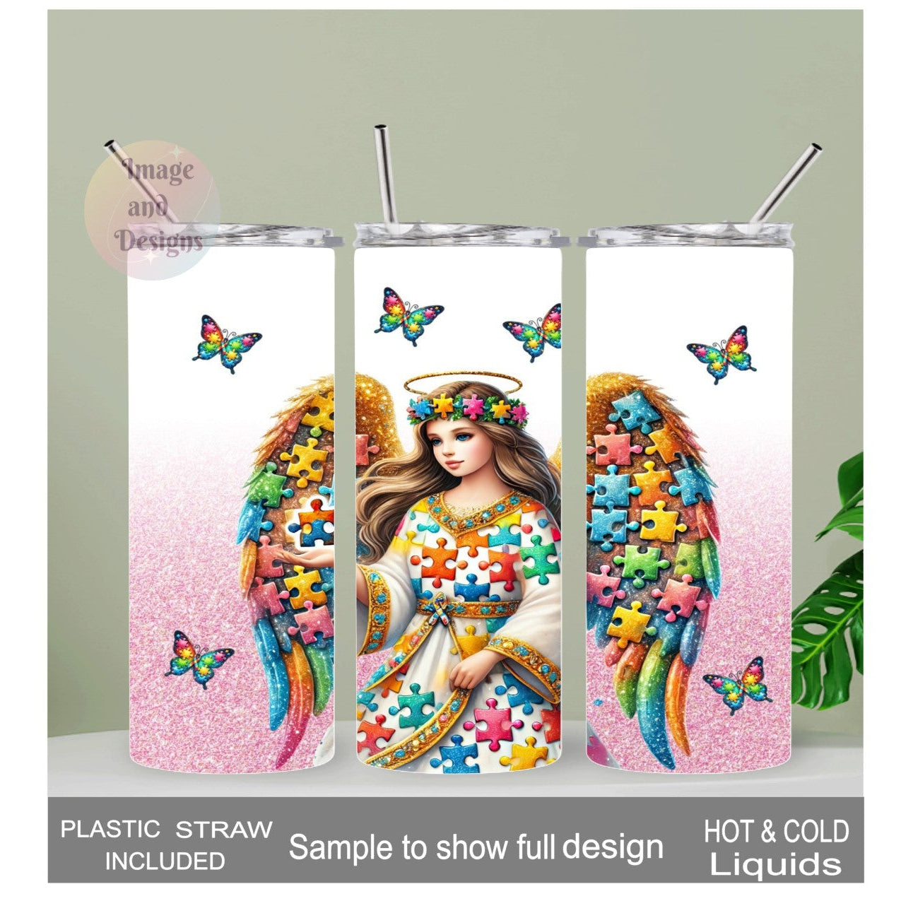 Autism Awareness Angel 20oz With Reusable Straw, Can Be Personalized