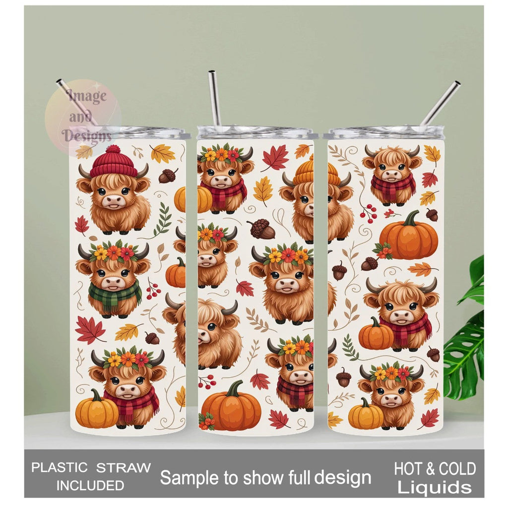 Autumn - Fall Highland Cow Tumbler 20oz With Reusable Straw