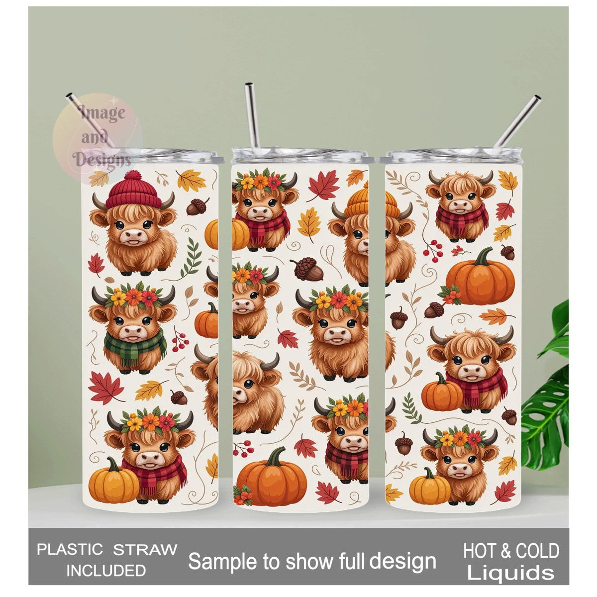 Autumn - Fall Highland Cow Tumbler 20oz With Reusable Straw
