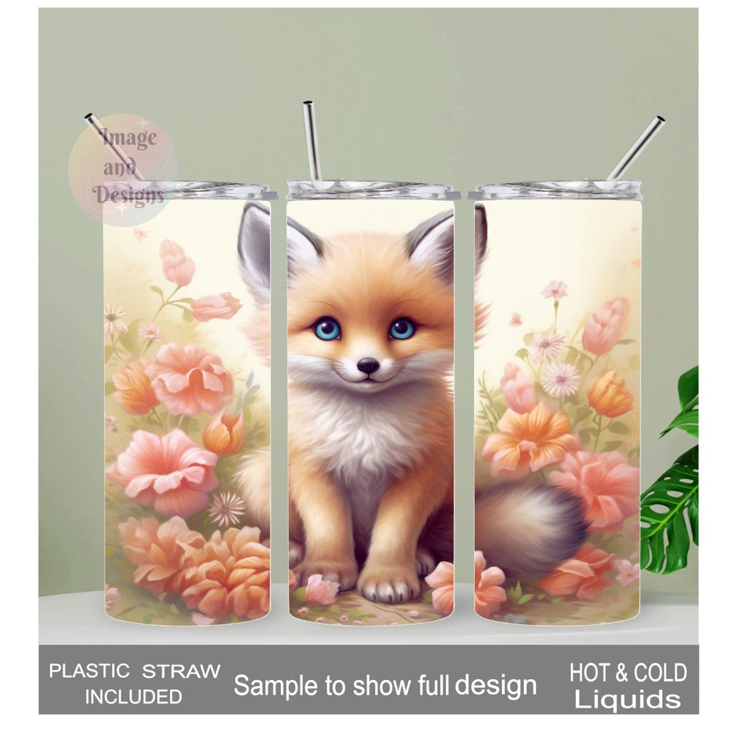 Baby Fox Tumbler 20oz With Reusable Straw, Can Be Personalized