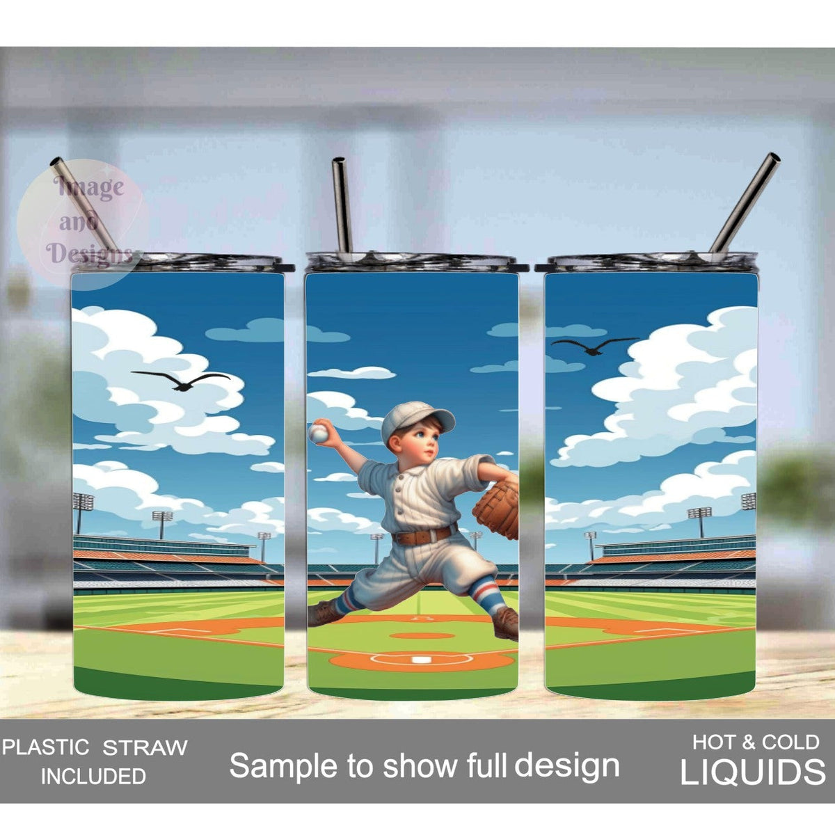 Kids Boy Baseball Tumbler 15oz With Reusable Straw, Can Be Personalized