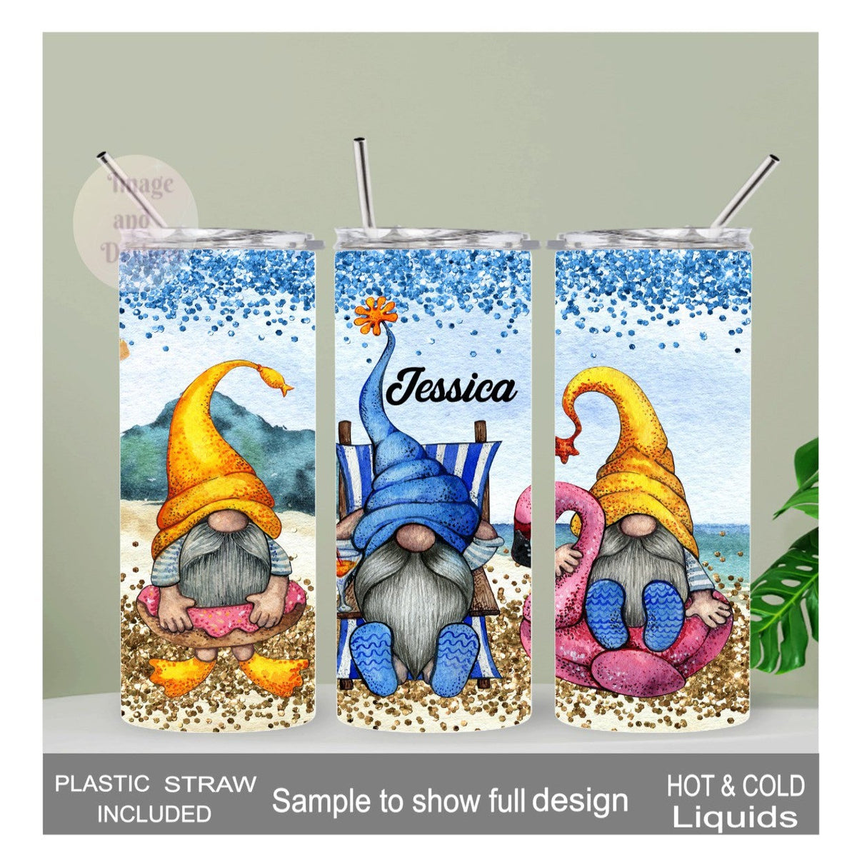 Beach Gnome Tumbler 20oz With Reusable Straw, Can Be Personalized