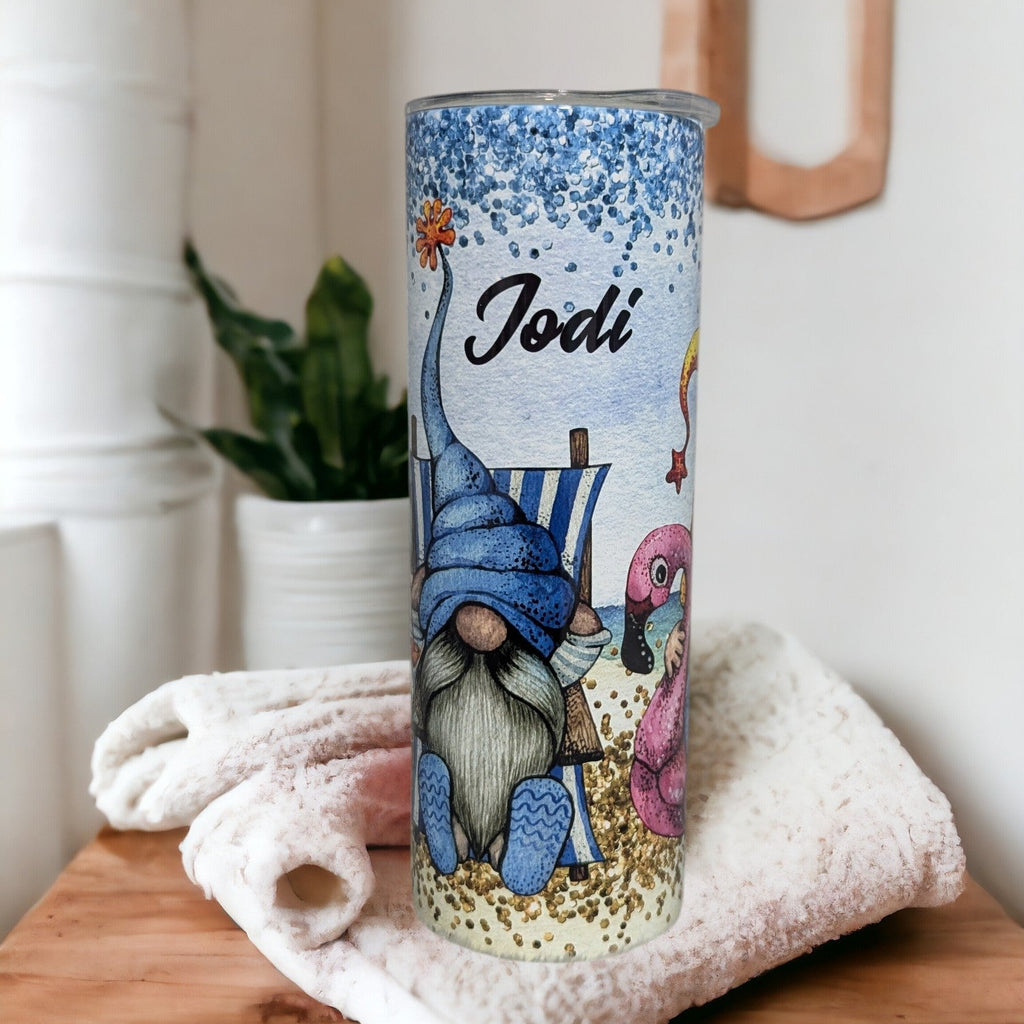 Beach Gnome Tumbler 20oz With Reusable Straw, Can Be Personalized