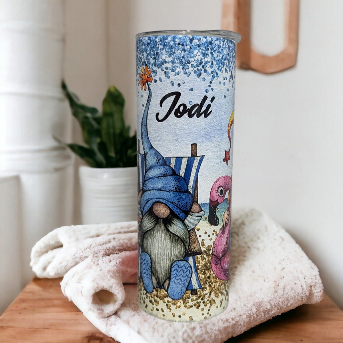 Beach Gnome Tumbler 20oz With Reusable Straw, Can Be Personalized