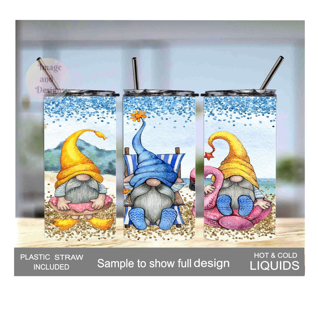 Kids Beach Gnome Tumbler 15oz With Reusable Straw, Can Be Personalized