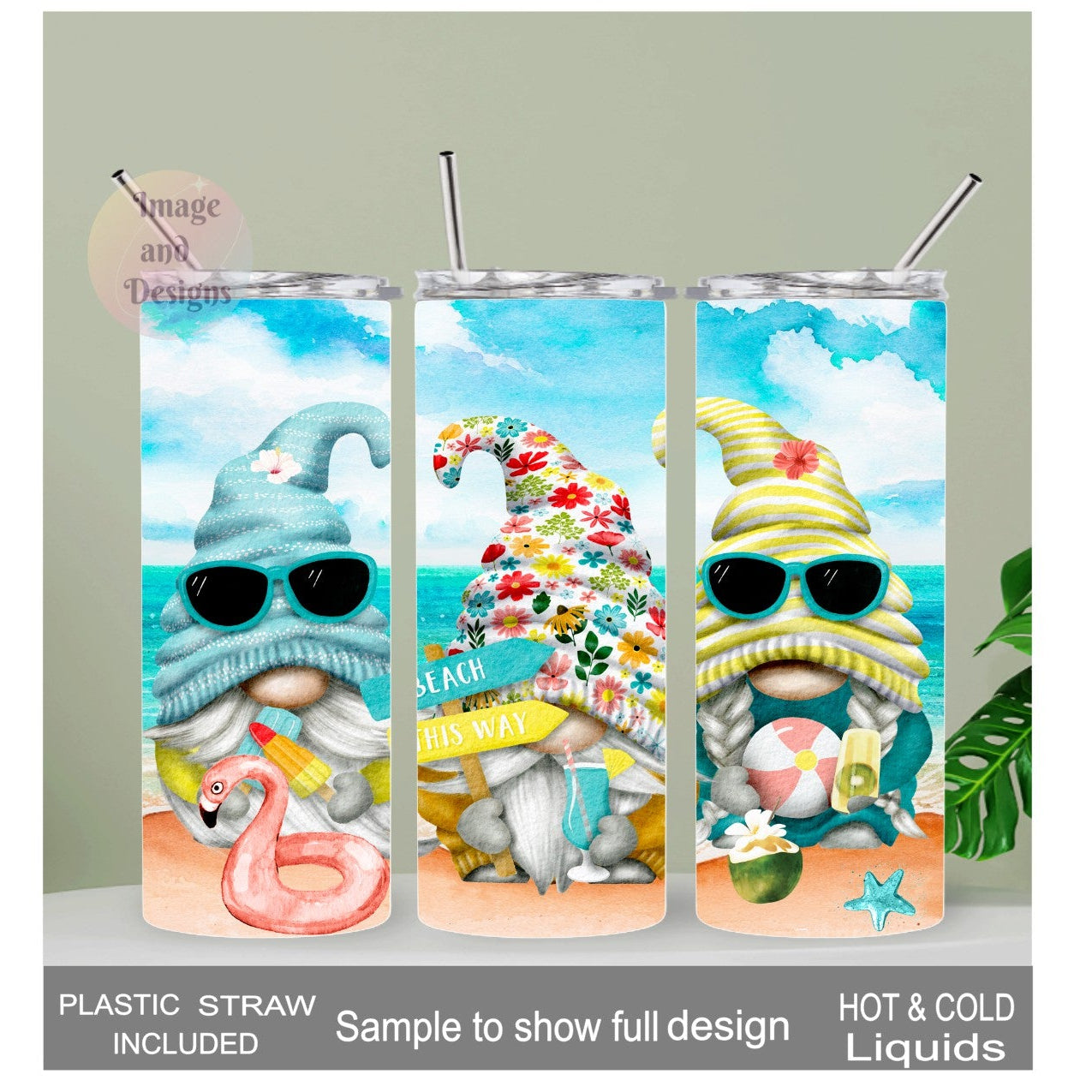 Beach Gnome Tumbler 20oz With Reusable Straw, Can Be Personalized