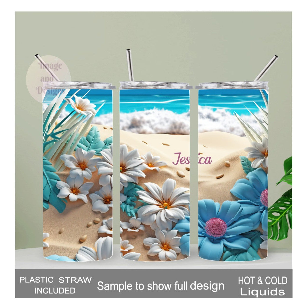 Beach Tumbler 20oz With Reusable Straw, Can Be Personalized