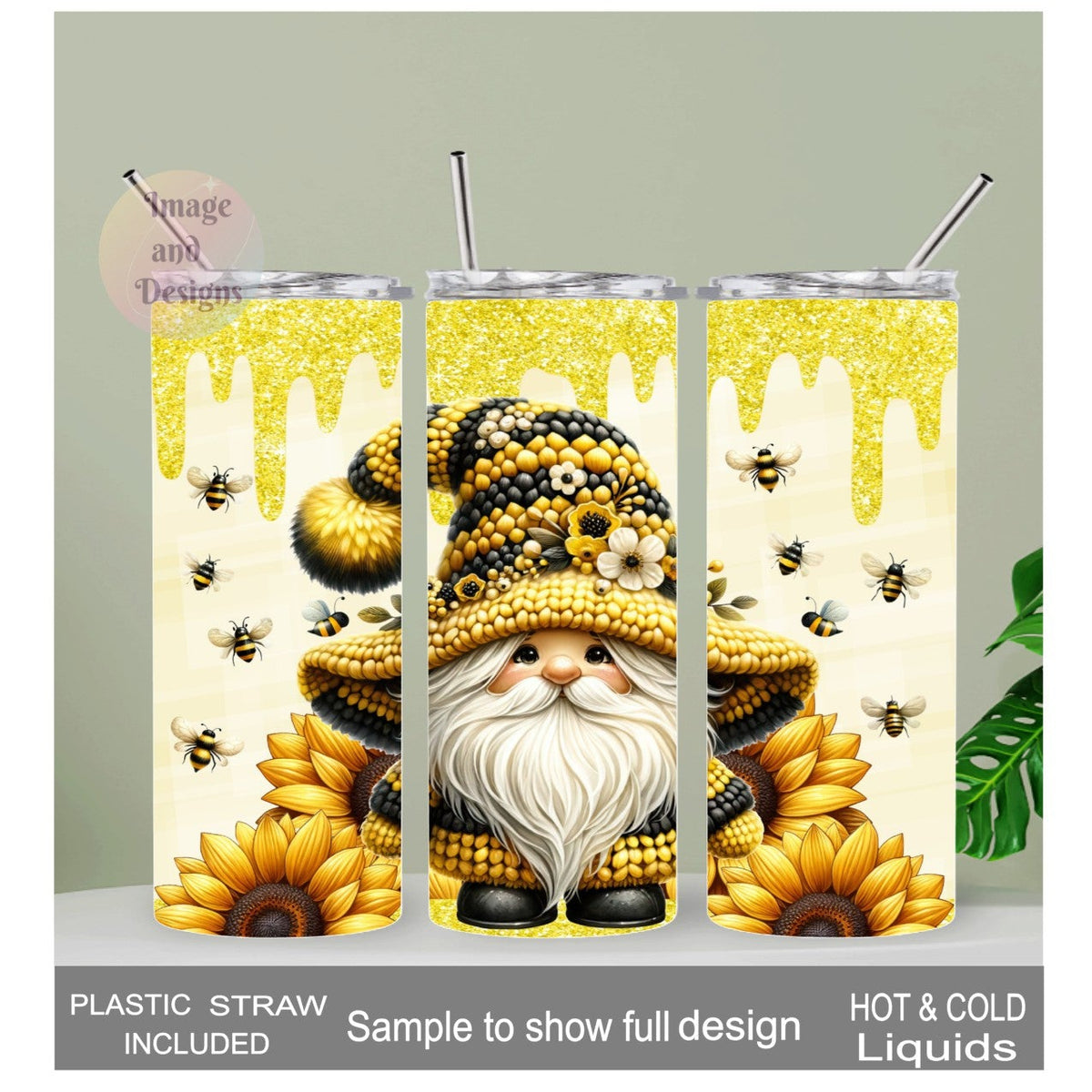 Bee Gnome Tumbler 20oz With Reusable Straw, Can Be Personalized