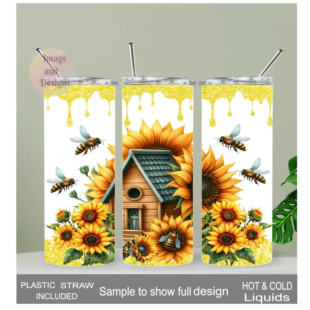 Pretty Bee Tumbler 20oz With Reusable Straw, Can Be Personalized