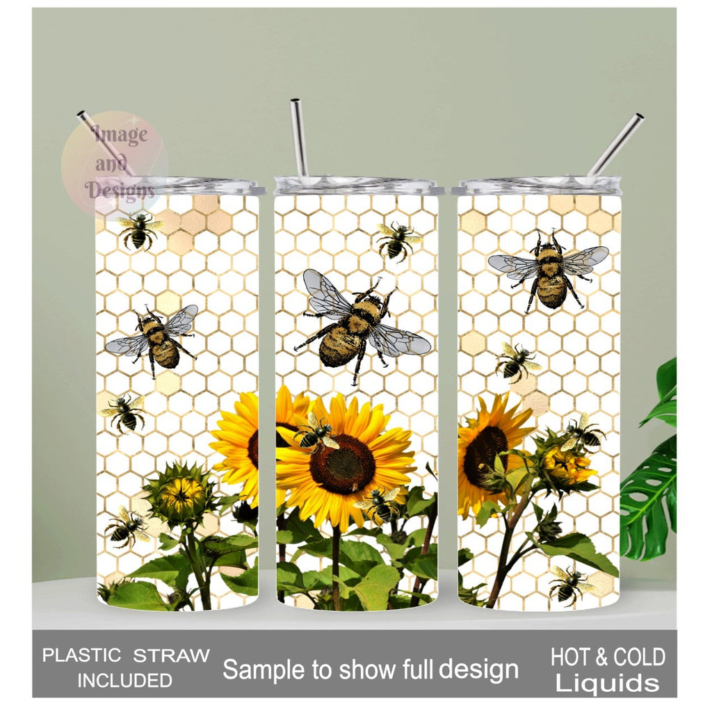 Honey Bee Tumbler 20oz With Reusable Straw, Can Be Personalized