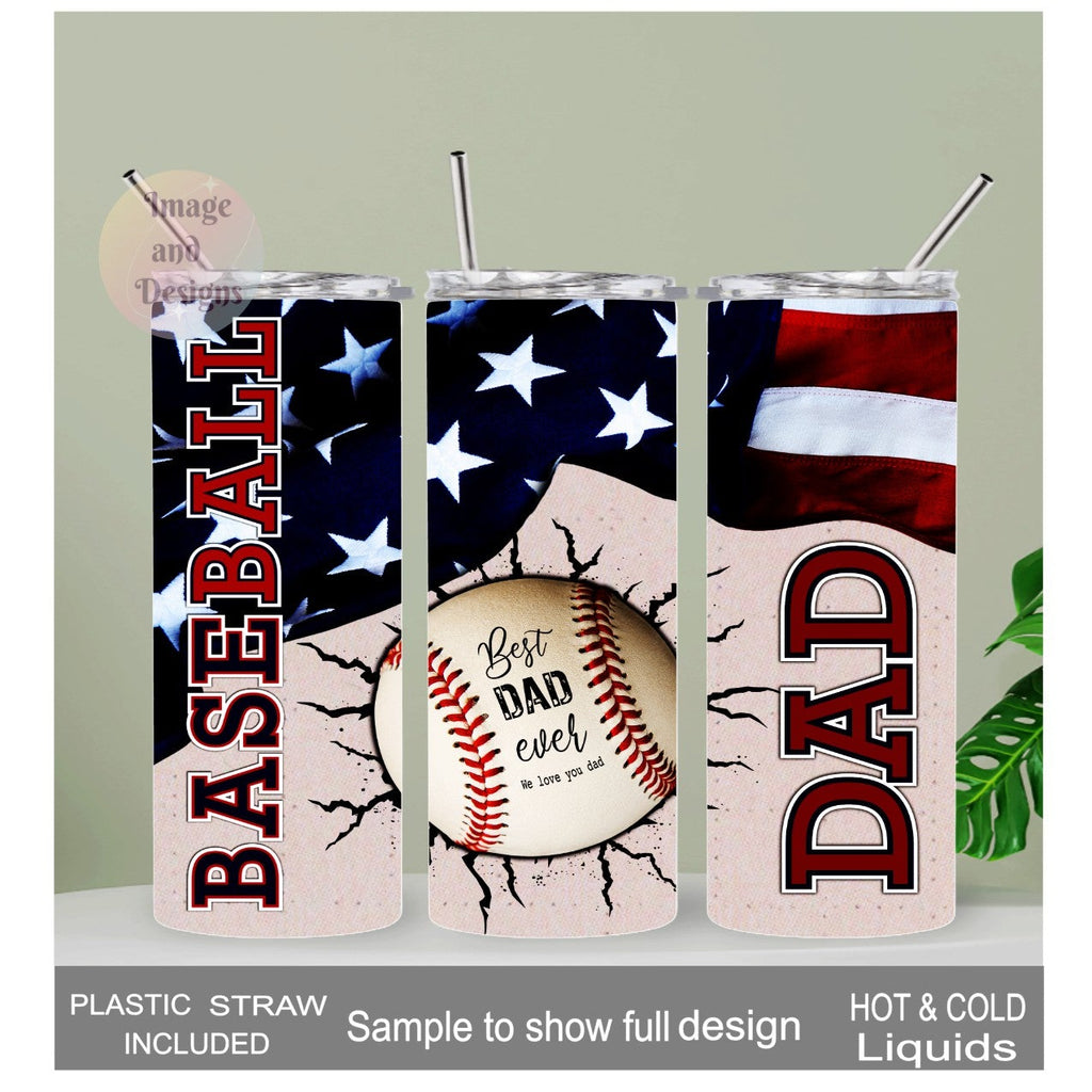 Best Dad Ever Baseball Dad Tumbler 20oz With Reusable Straw, Can Be Personalized