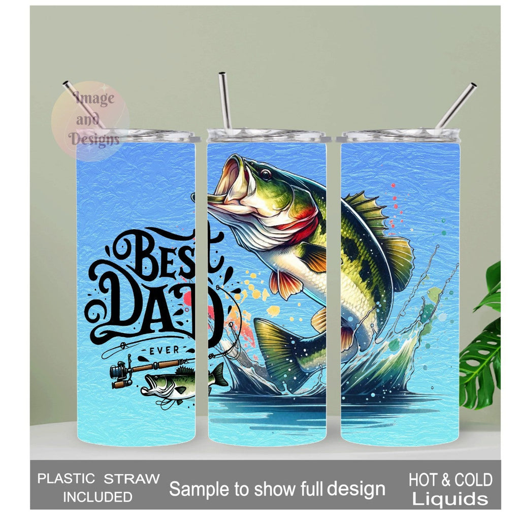 Best Dad Ever Fish Tumbler  20oz With Reusable Straw, Can Be Personalized