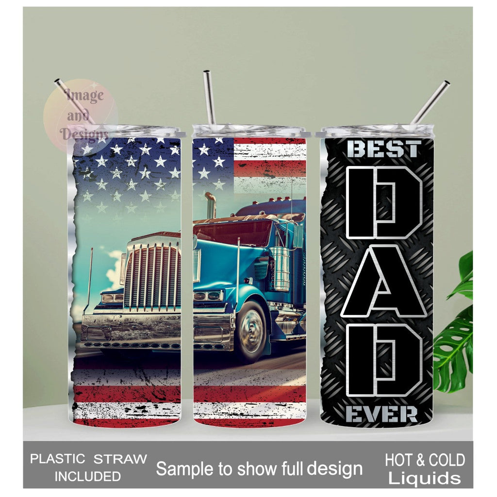 Best Dad Ever Truck Driver Tumbler 20oz With Reusable Straw, Can Be Personalized