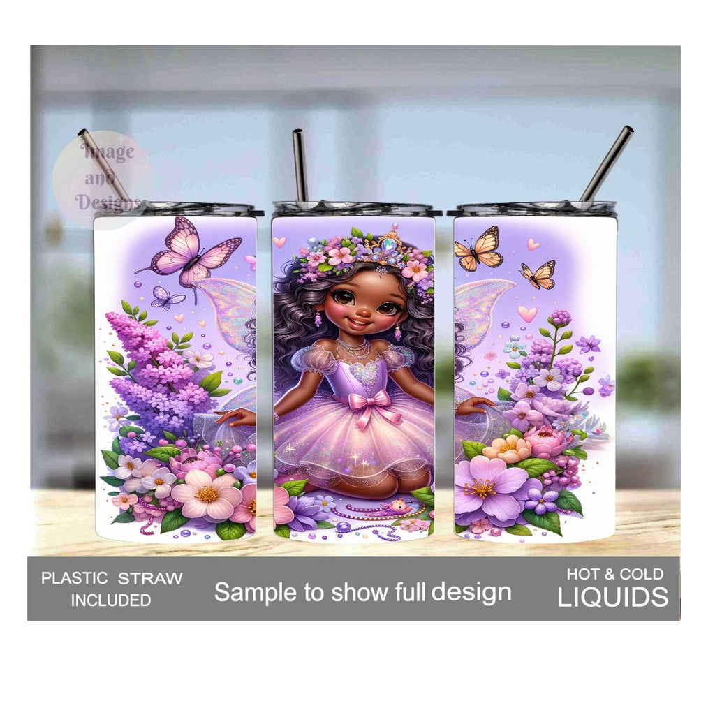 Pretty Girl Fairy Tumbler 15oz With Reusable Straw, Can Be Personalized