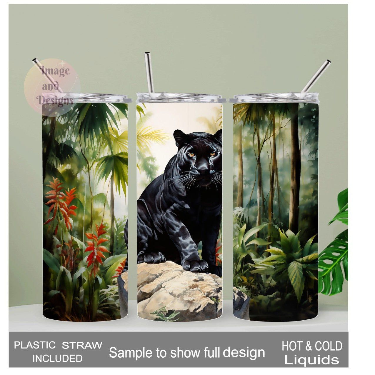 Black Panther Tumbler 20oz With Reusable Straw, Can Be Personalized