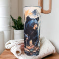Black Bear With Cub Tumbler 20oz With Reusable Straw, Can Be Personalized