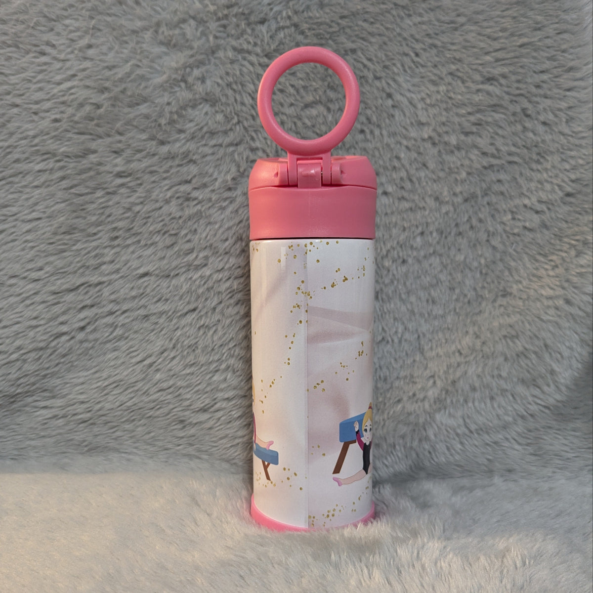 Girls Gymnastic Water Bottle 12oz With Reusable Straw, Can Be Personalized